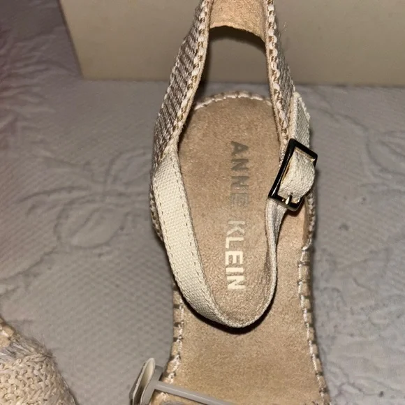 Anne Klein Cream Espadrille Wedges with Gem Accents - Picture 4 of 10